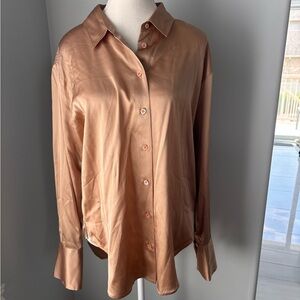 Frame Denim Camel Satin Button Down Shirt